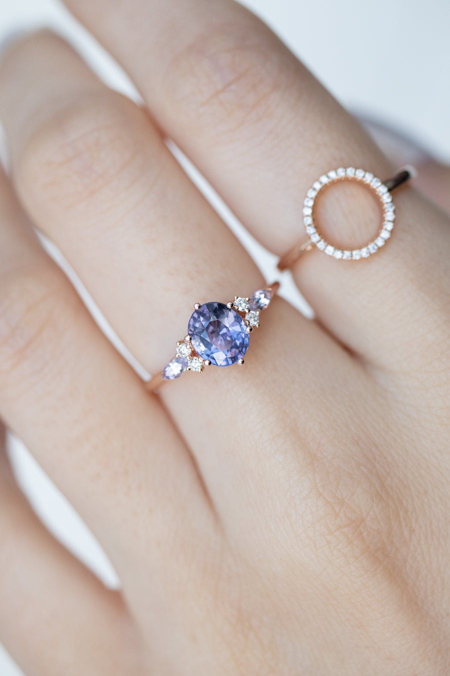 1.14ct Oval Lavender Spinel (Unheated with Certificate) with Marquise Sapphire & diamond 18K Rose Gold Ring