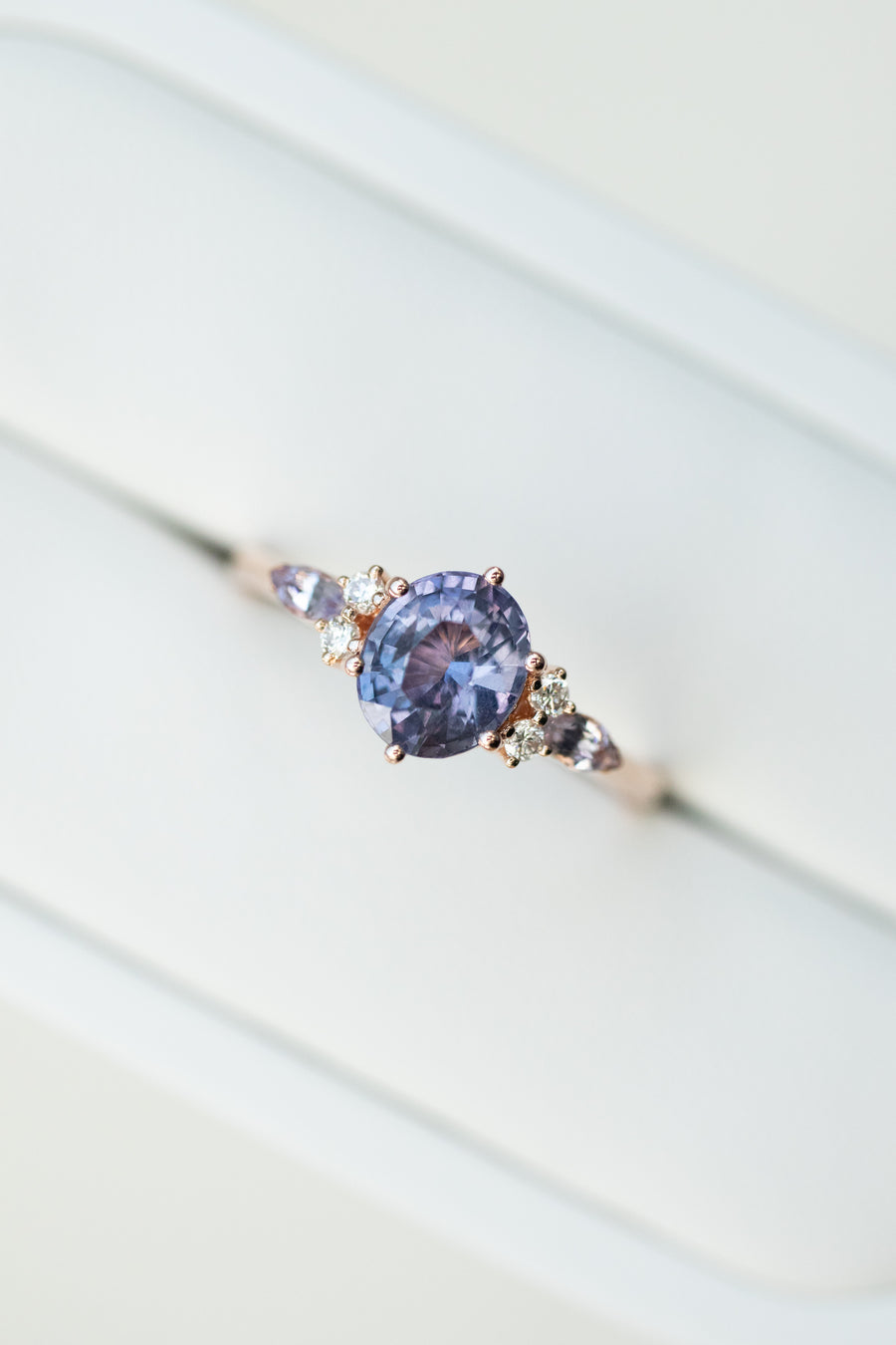 1.14ct Oval Lavender Spinel (Unheated with Certificate) with Marquise Sapphire & diamond 18K Rose Gold Ring