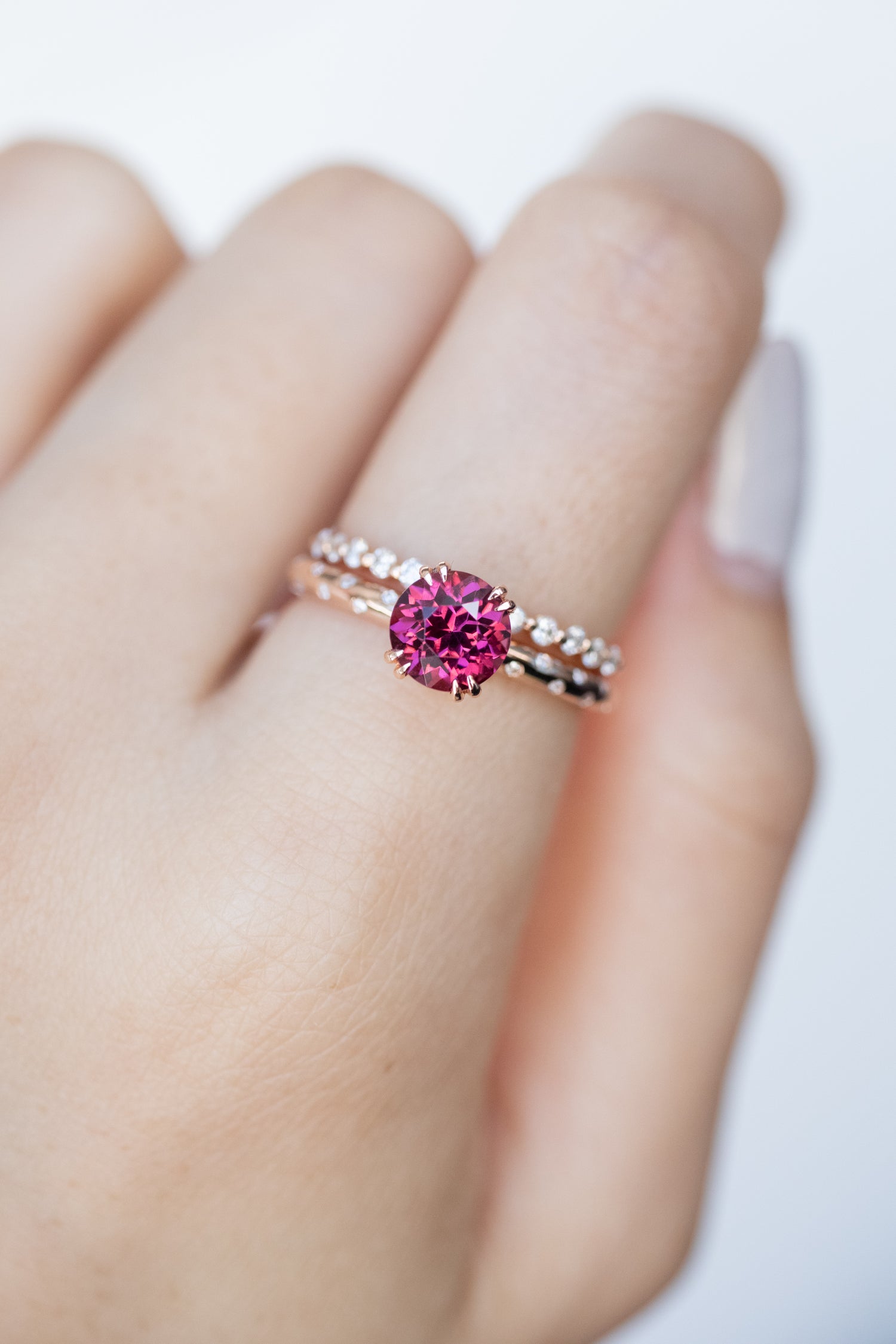 Double Prong Solitaire Red Garnet 1.36carat (With Certificate) & Diamond 18K Rose Gold Ring