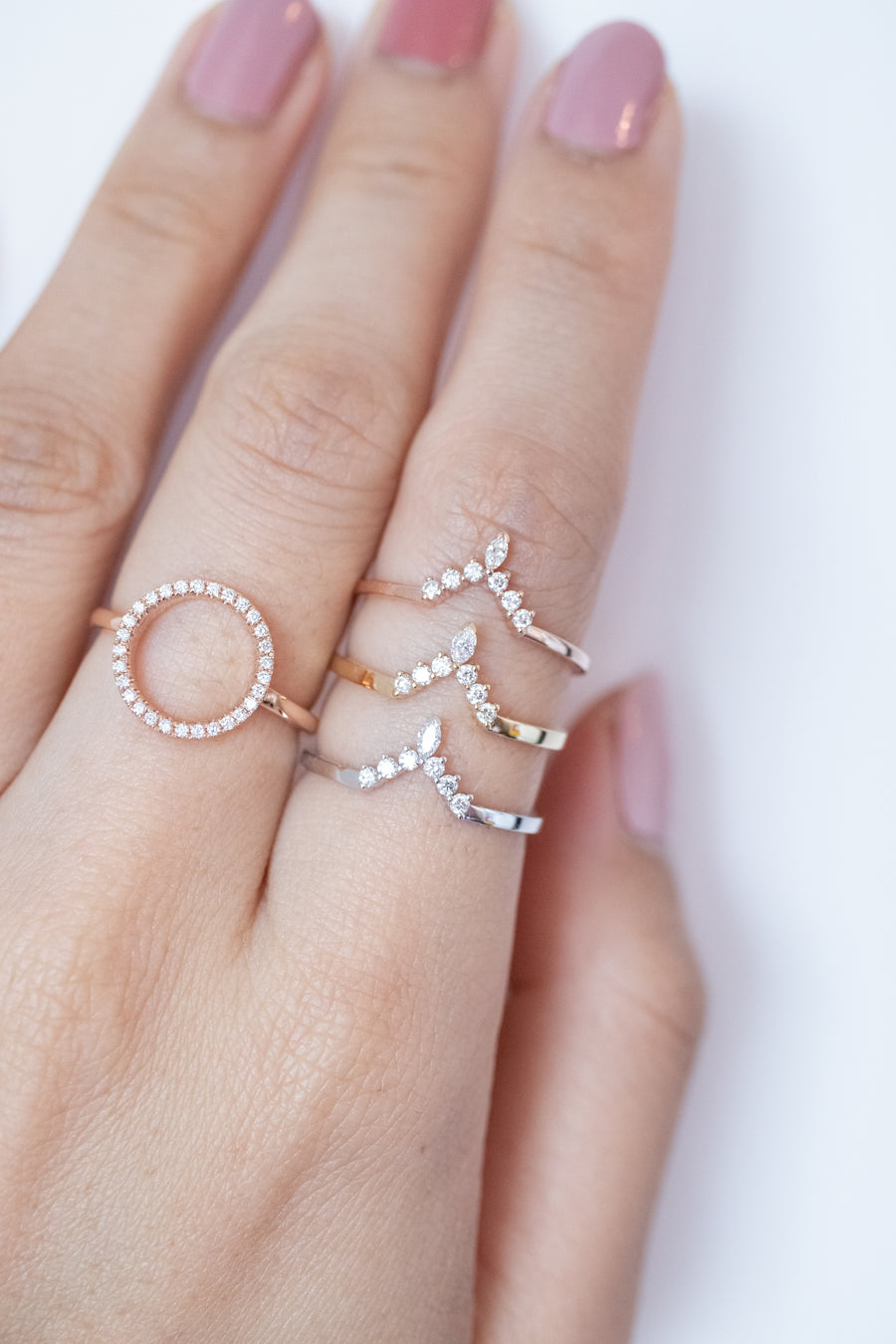 V Shape Top Quality Diamond 14K/18K Gold Stacking Ring