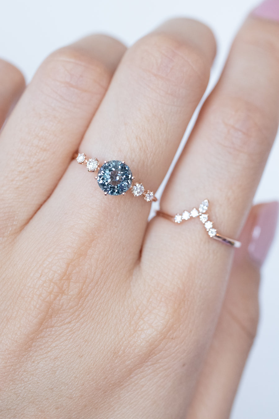 V Shape Top Quality Diamond 14K/18K Gold Stacking Ring