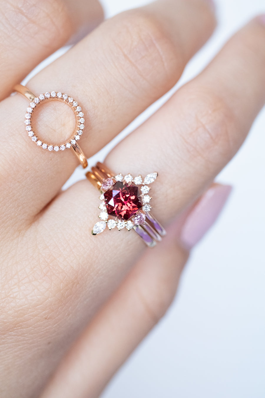 V Shape Top Quality Diamond 14K/18K Gold Stacking Ring