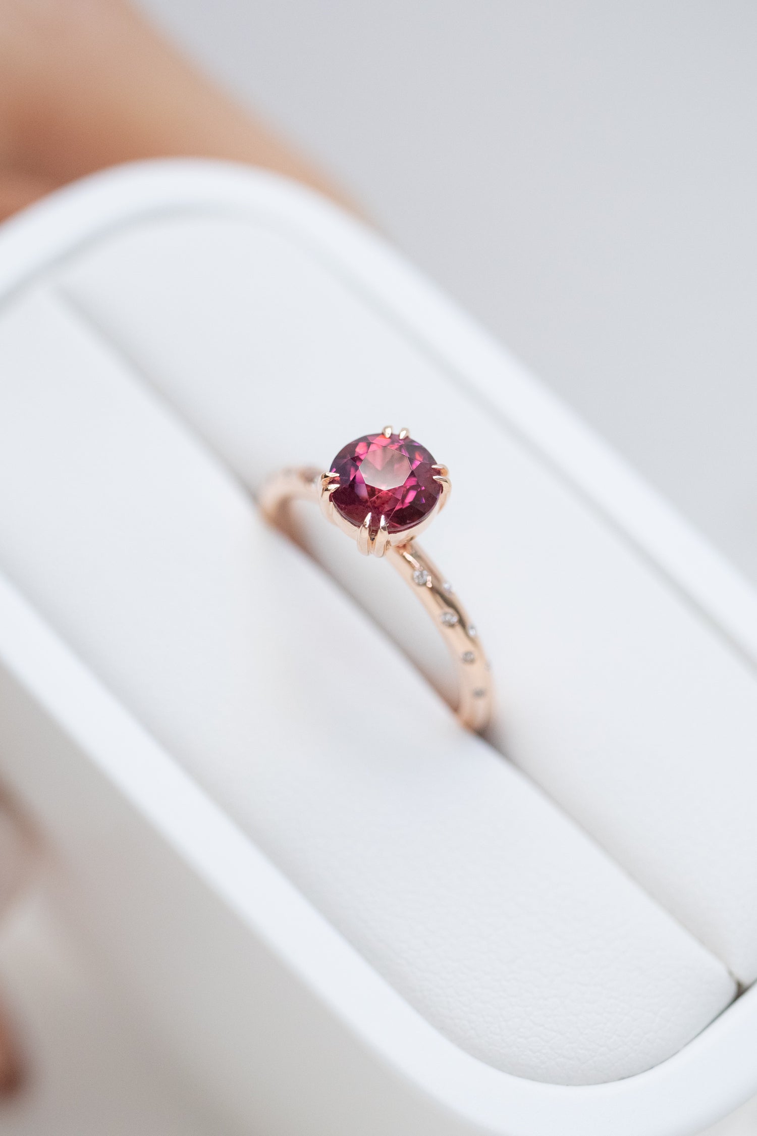 Double Prong Solitaire Red Garnet 1.36carat (With Certificate) & Diamond 18K Rose Gold Ring