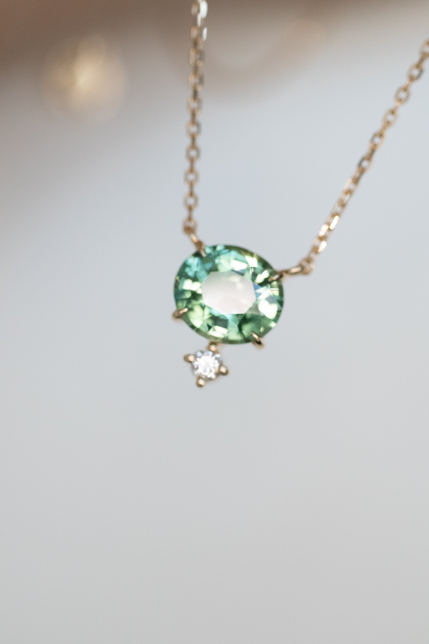 1.32ct Forest Green Tourmaline & diamond 18K Yellow Gold Necklace