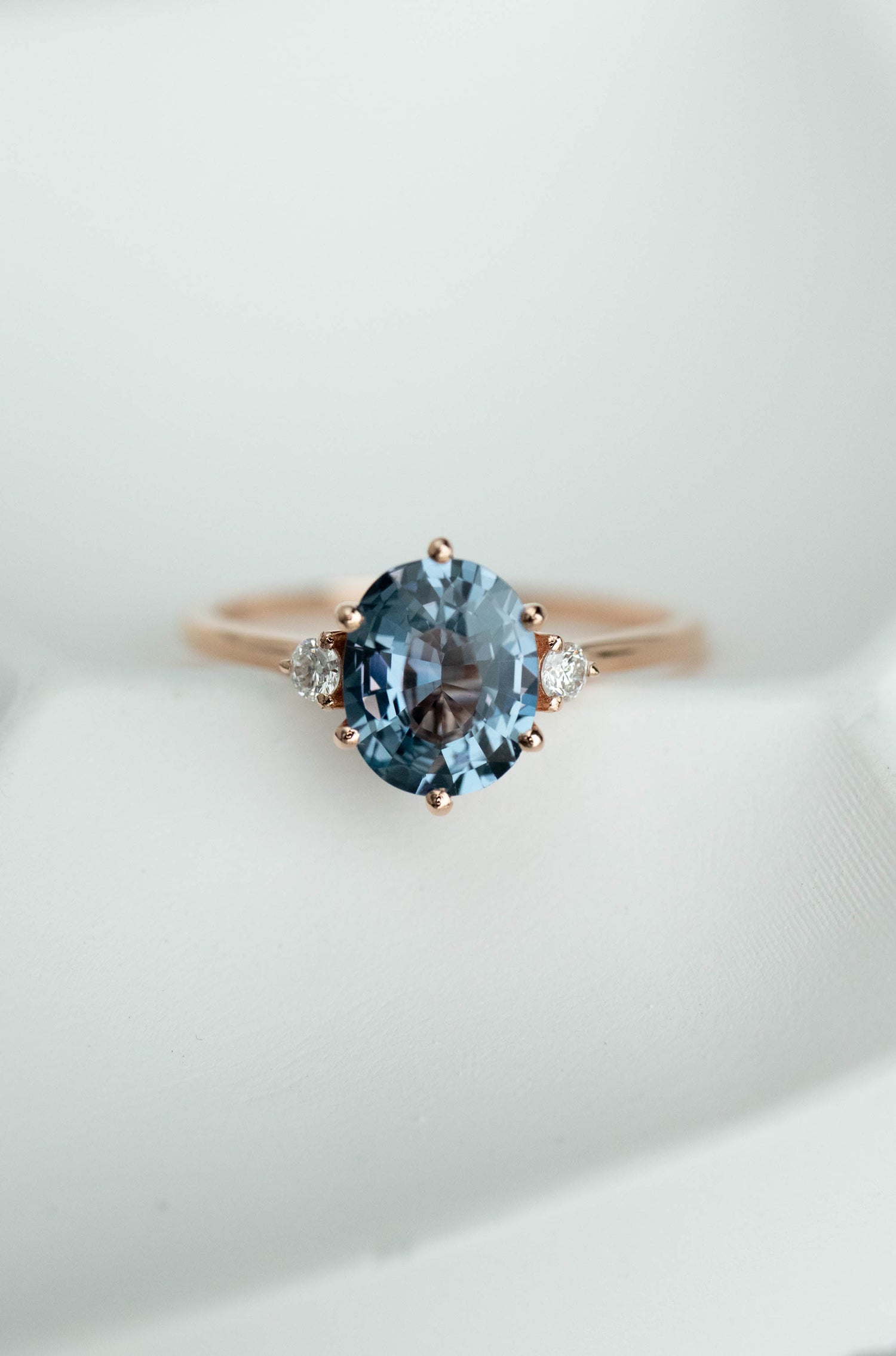 1.29ct Oval Blue Spinel (with Certificate) & diamonds 18K Rose Gold Ring