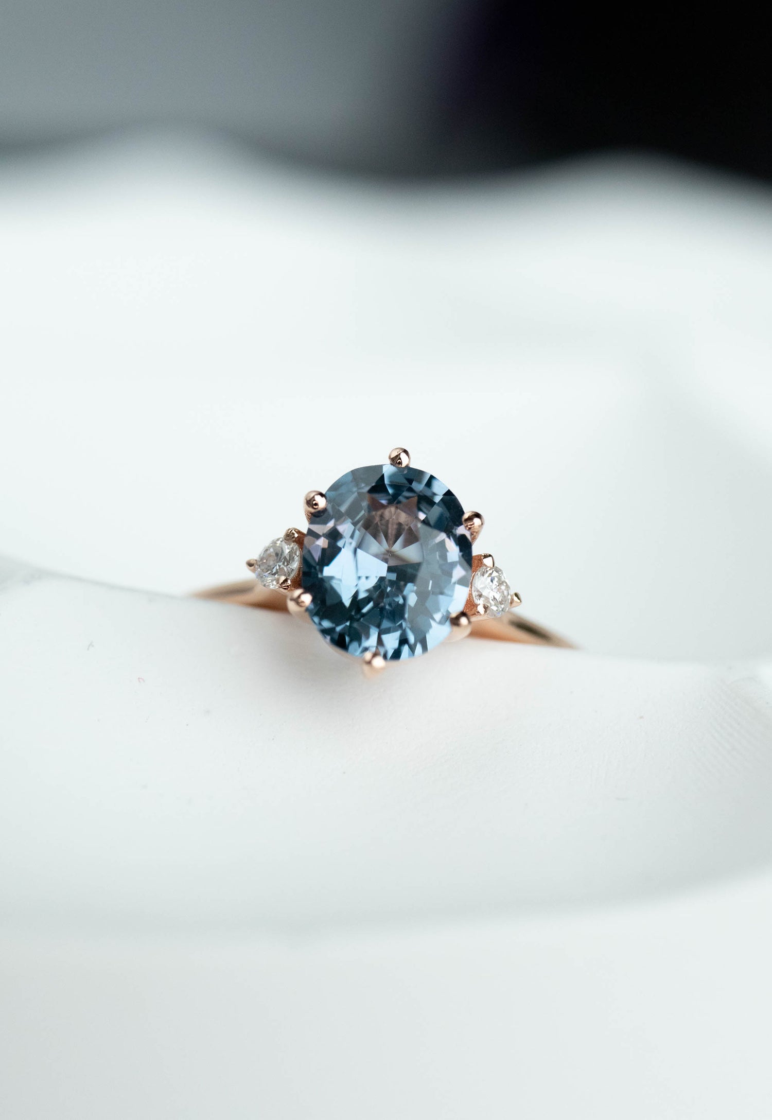 1.29ct Oval Blue Spinel (with Certificate) & diamonds 18K Rose Gold Ring