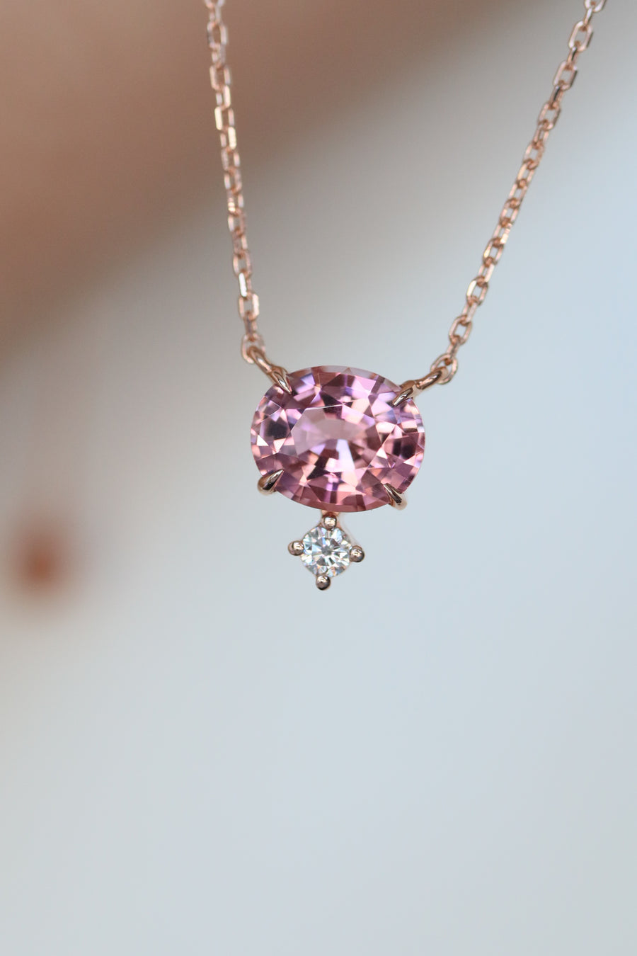 1.24carat Sunset Tourmaline (With Certificate) & 0.045carat Natural Diamond 18K Rose Gold Necklace