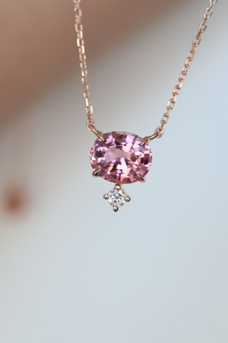 1.24ct Sunset Tourmaline (with cert) & 0.045ct Diamonds 18K Rose Gold Necklace