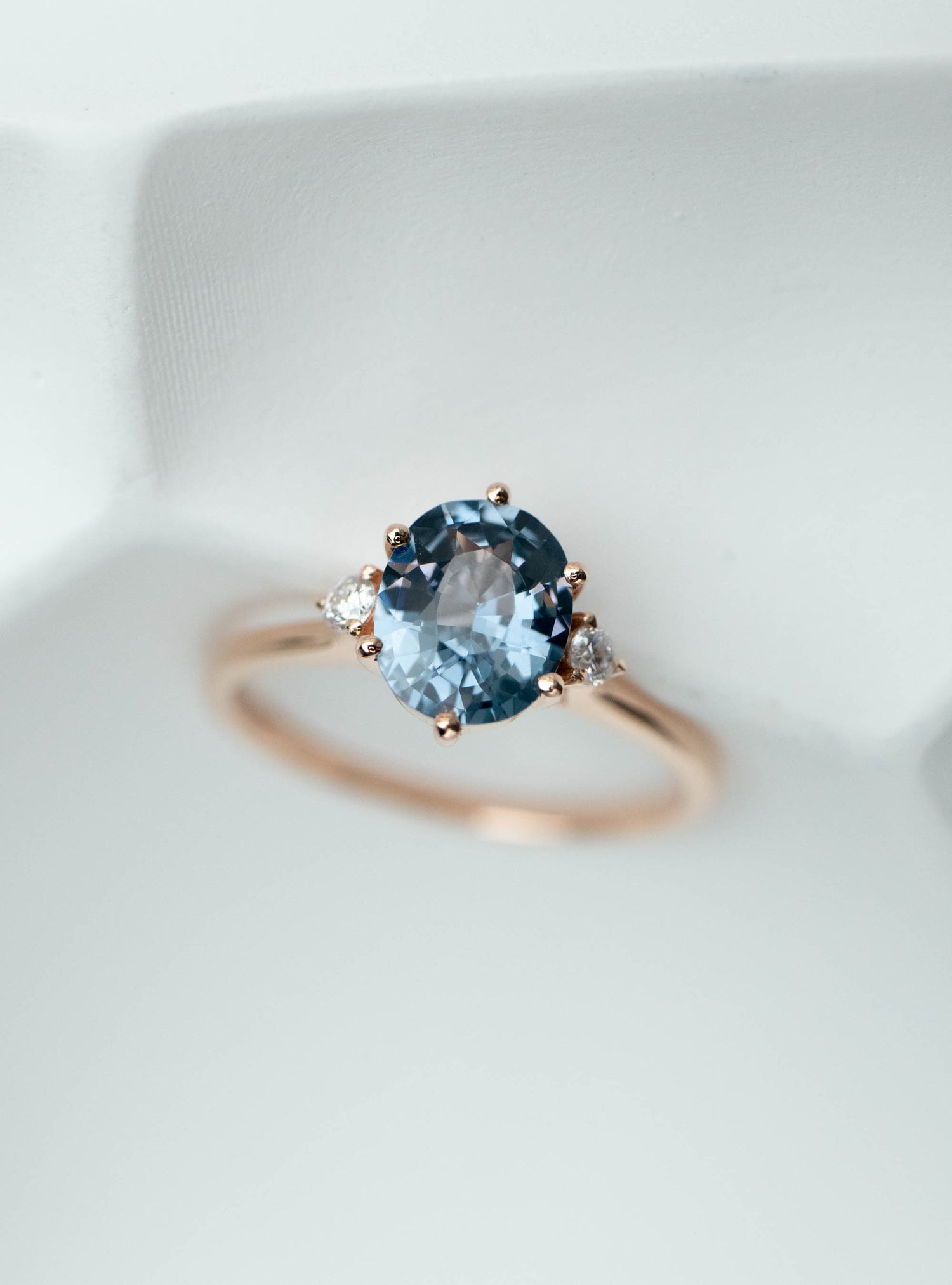 1.29ct Oval Blue Spinel (with Certificate) & diamonds 18K Rose Gold Ring
