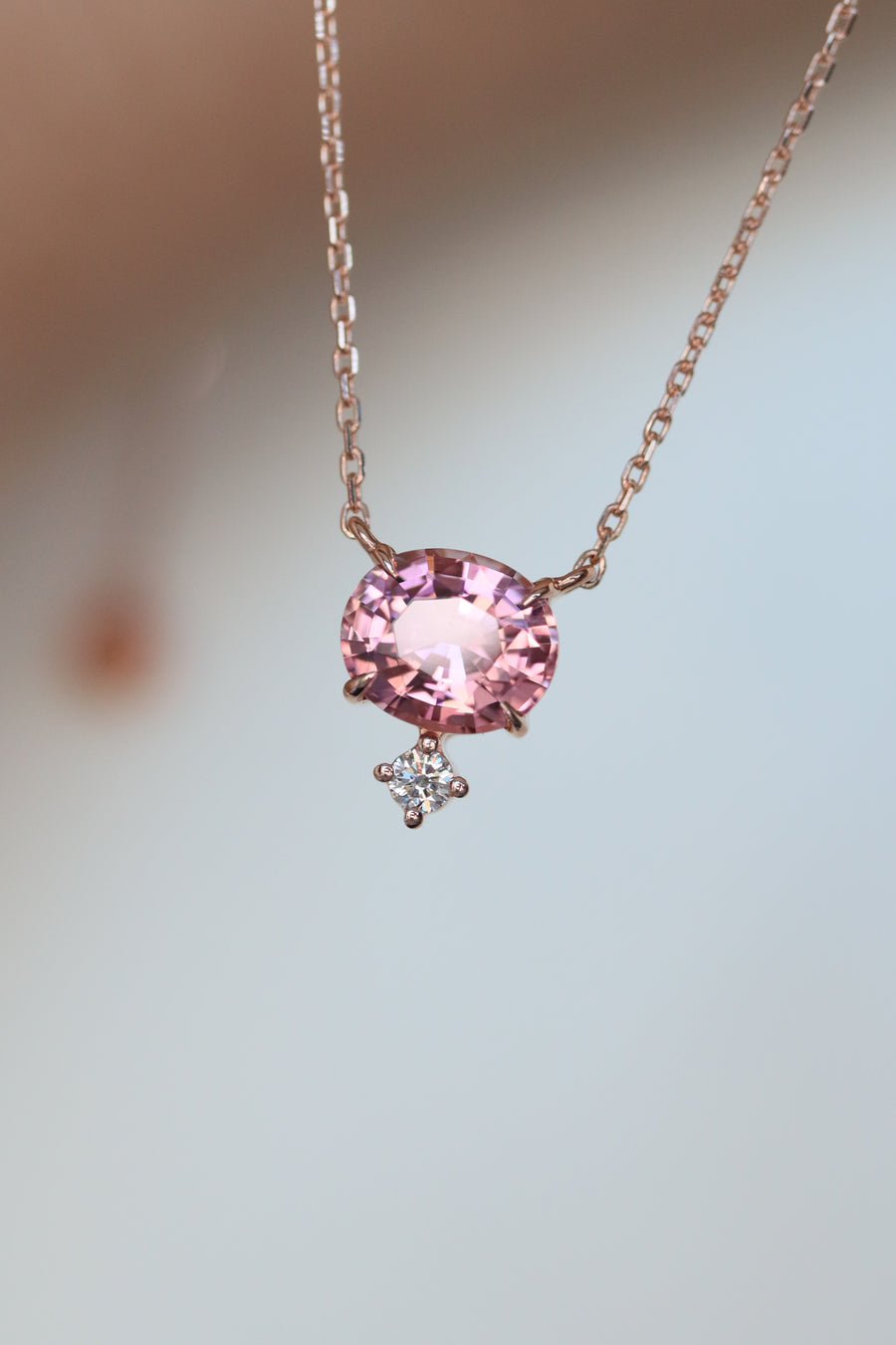 1.24carat Sunset Tourmaline (With Certificate) & 0.045carat Natural Diamond 18K Rose Gold Necklace