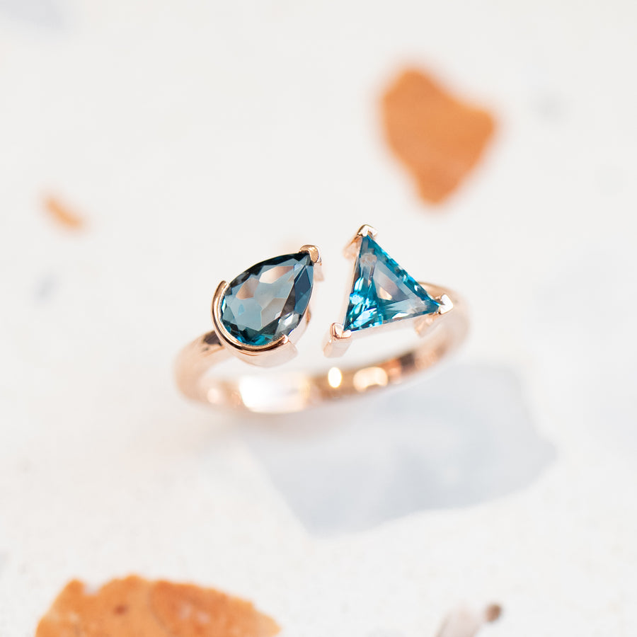 PREORDER - Pear 0.69ct and Triangle 0.69ct Topaz 14K / 18K Gold Open Ring