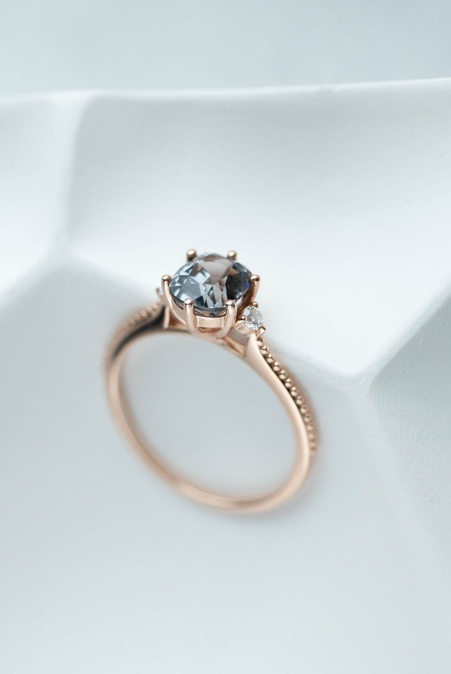 1.07ct Grey Spinel (with cert)& 0.07ct Diamonds 18K Rose Gold Ring