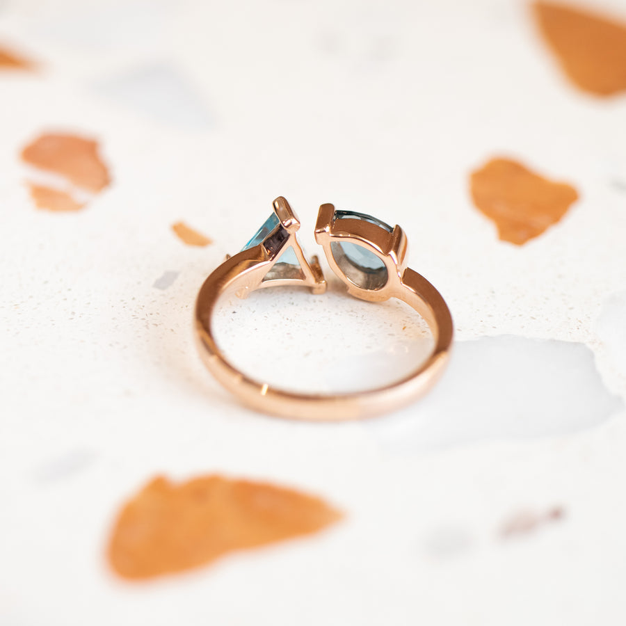 PREORDER - Pear 0.69ct and Triangle 0.69ct Topaz 14K / 18K Gold Open Ring