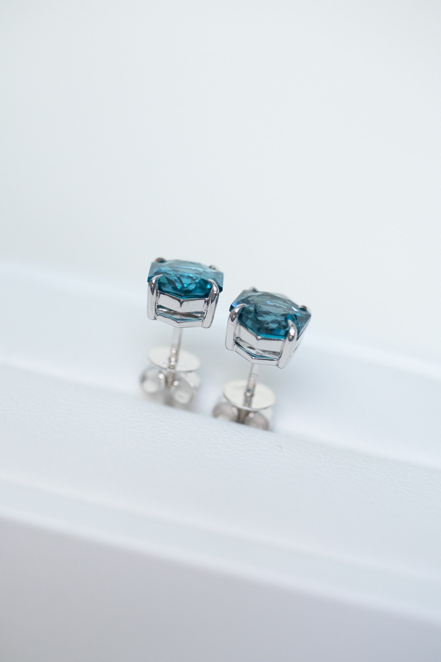 PREORDER - Signature Hexagon London Blue Topaz ~1.20+1.20ct 18K White Gold Earrings