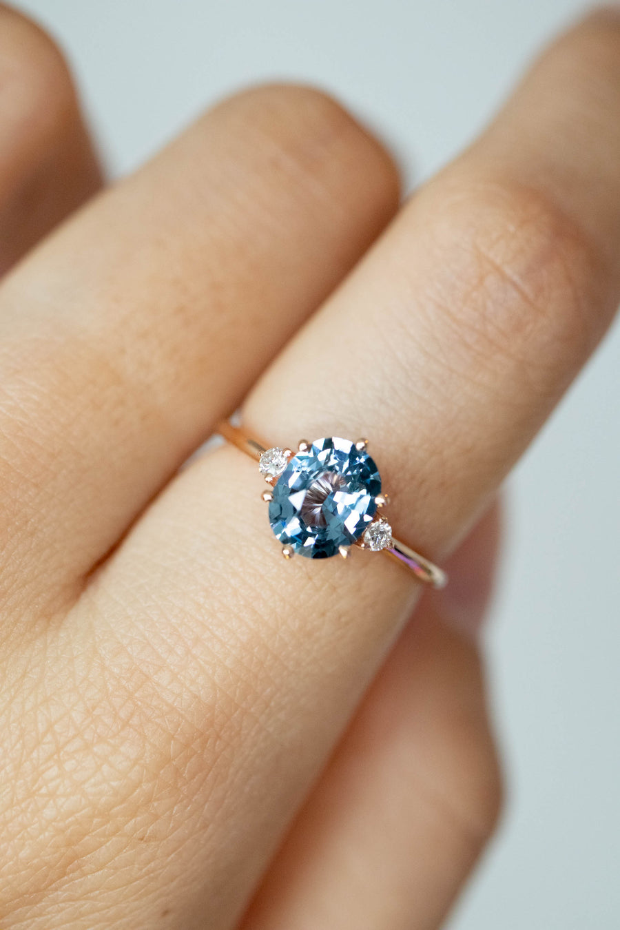 1.29ct Blue Spinel (with cert)& 0.07ct Diamonds 18K Rose Gold Ring
