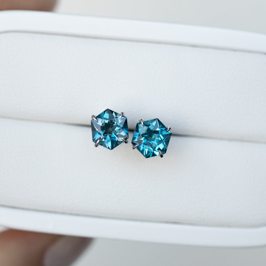 PREORDER - Signature Hexagon total ~2.40ct London Blue Topaz 18K White Gold Earrings